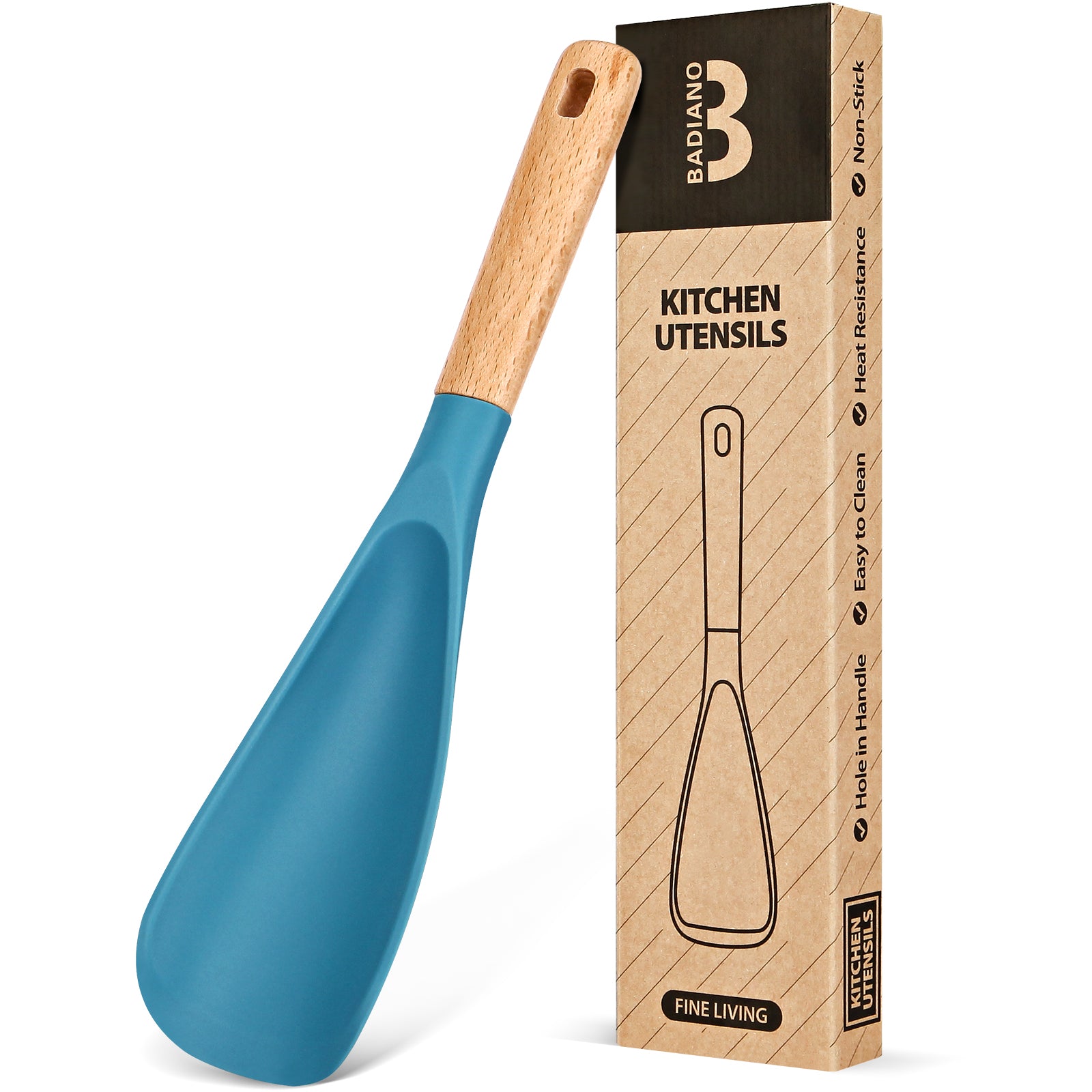 Cooking Spoon for Nonstick Cookwares, Great for Cooking and Serving Sturdy BPA-Free Matte Silicone, Wood Handle Spoon for Mixing, Scoop, and Scrape
