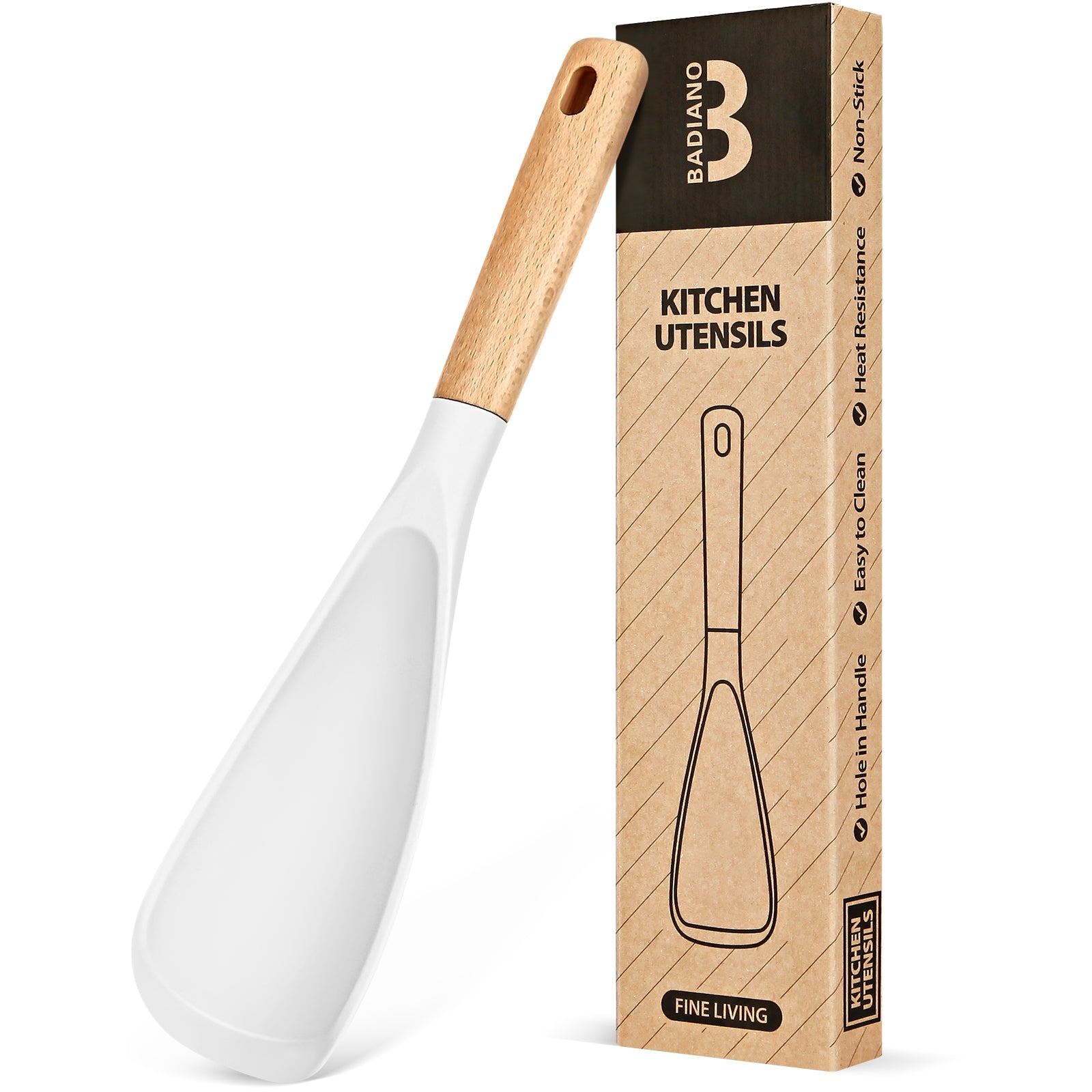 Cooking Spoon for Nonstick Cookwares, Great for Cooking and Serving Sturdy BPA-Free Matte Silicone, Wood Handle Spoon for Mixing, Scoop, and Scrape