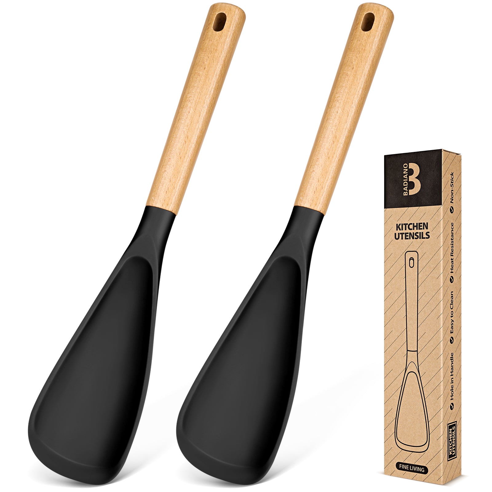 Cooking Spoon for Nonstick Cookwares, Great for Cooking and Serving Sturdy BPA-Free Matte Silicone, Wood Handle Spoon for Mixing, Scoop, and Scrape