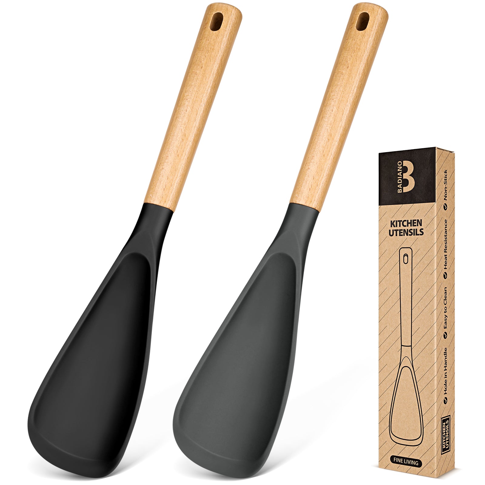 Cooking Spoon for Nonstick Cookwares, Great for Cooking and Serving Sturdy BPA-Free Matte Silicone, Wood Handle Spoon for Mixing, Scoop, and Scrape