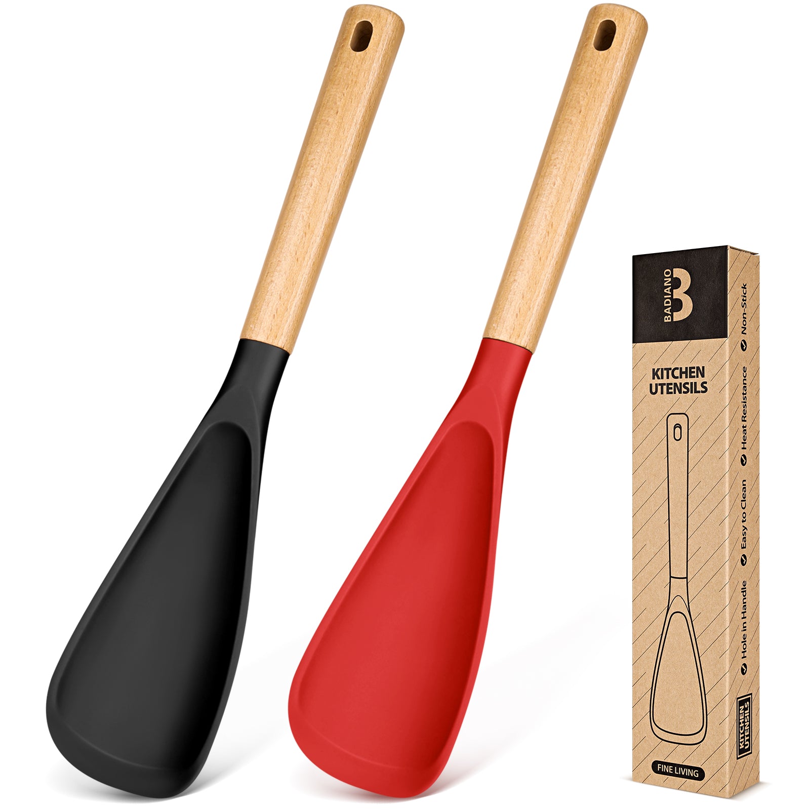 Cooking Spoon for Nonstick Cookwares, Great for Cooking and Serving Sturdy BPA-Free Matte Silicone, Wood Handle Spoon for Mixing, Scoop, and Scrape