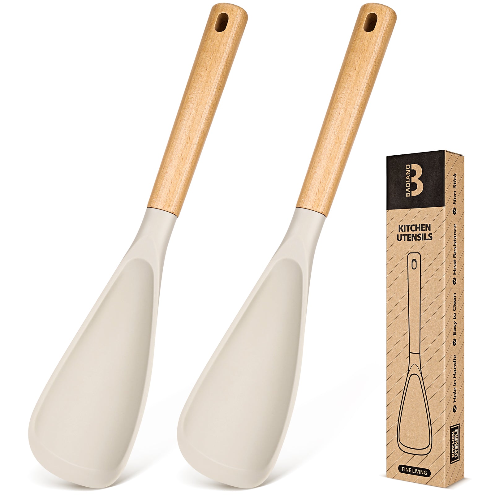 Cooking Spoon for Nonstick Cookwares, Great for Cooking and Serving Sturdy BPA-Free Matte Silicone, Wood Handle Spoon for Mixing, Scoop, and Scrape