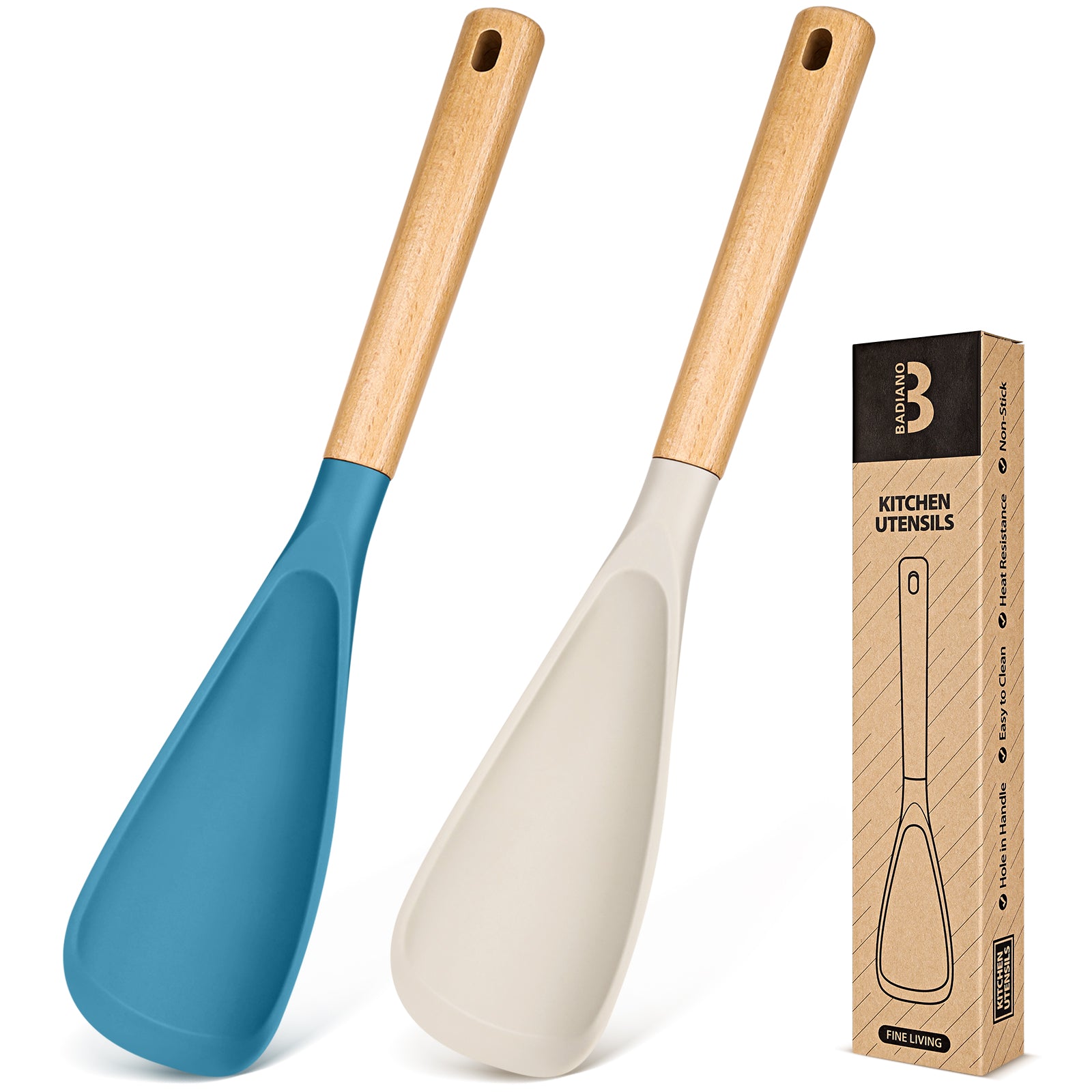 Cooking Spoon for Nonstick Cookwares, Great for Cooking and Serving Sturdy BPA-Free Matte Silicone, Wood Handle Spoon for Mixing, Scoop, and Scrape