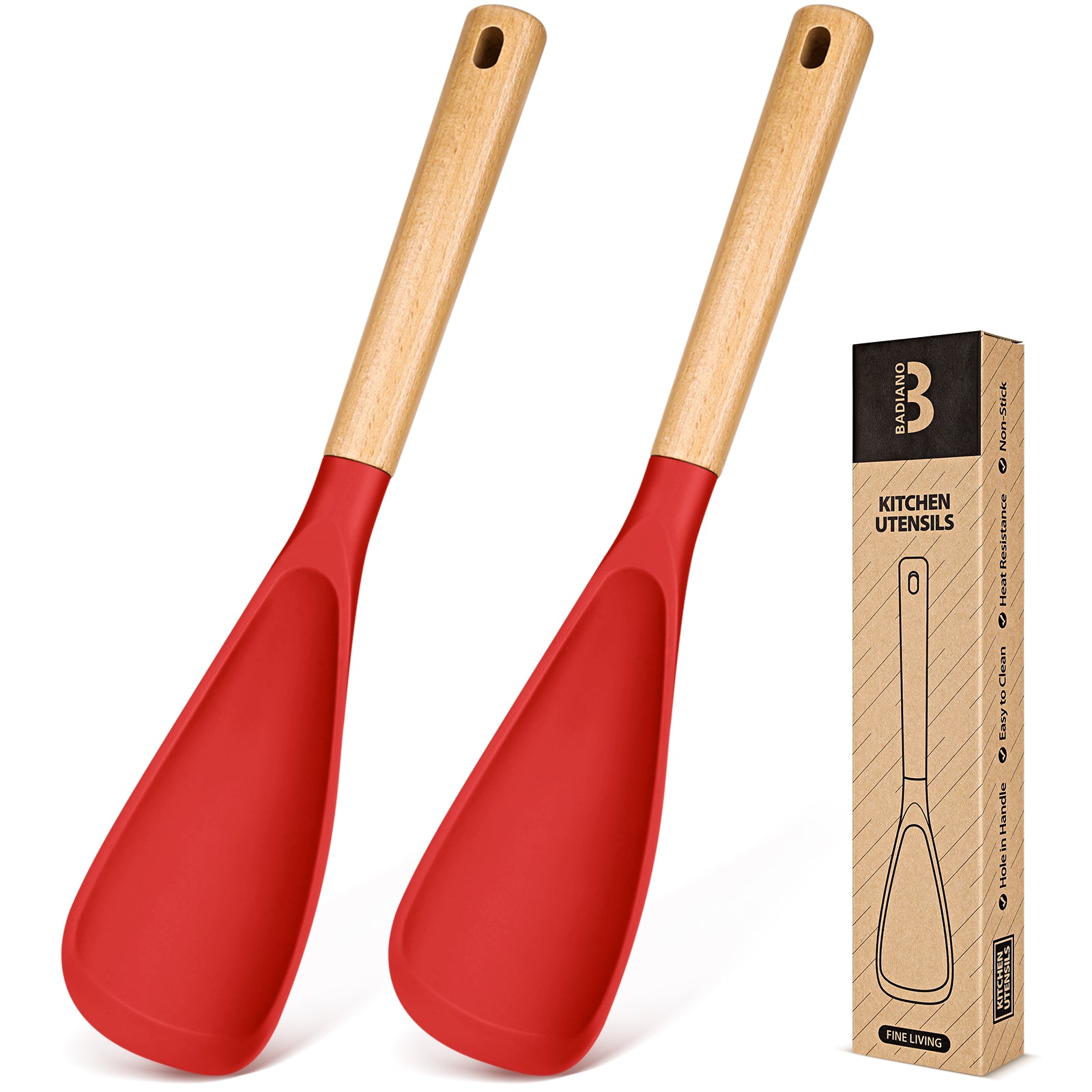 Cooking Spoon for Nonstick Cookwares, Great for Cooking and Serving Sturdy BPA-Free Matte Silicone, Wood Handle Spoon for Mixing, Scoop, and Scrape