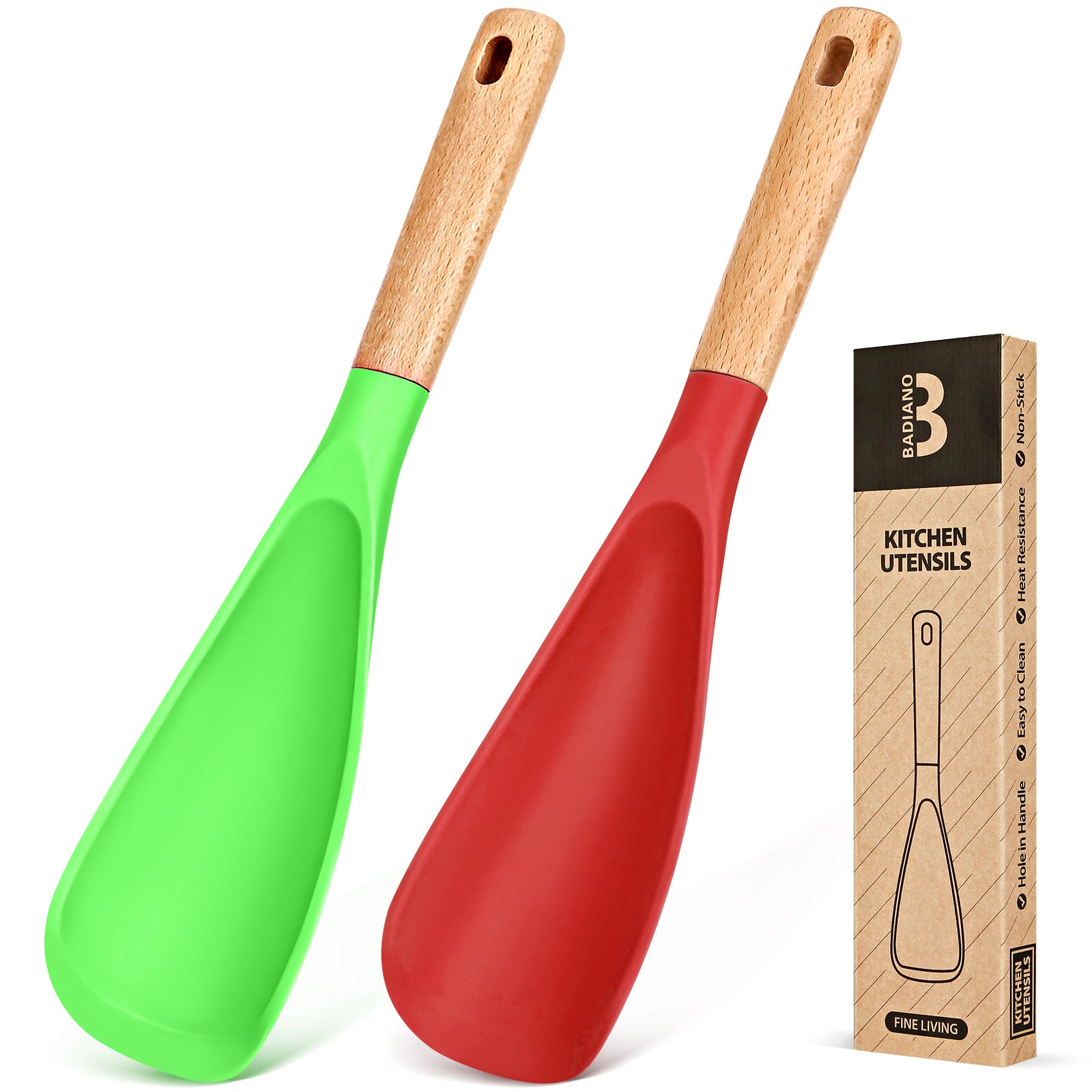 Cooking Spoon for Nonstick Cookwares, Great for Cooking and Serving Sturdy BPA-Free Matte Silicone, Wood Handle Spoon for Mixing, Scoop, and Scrape