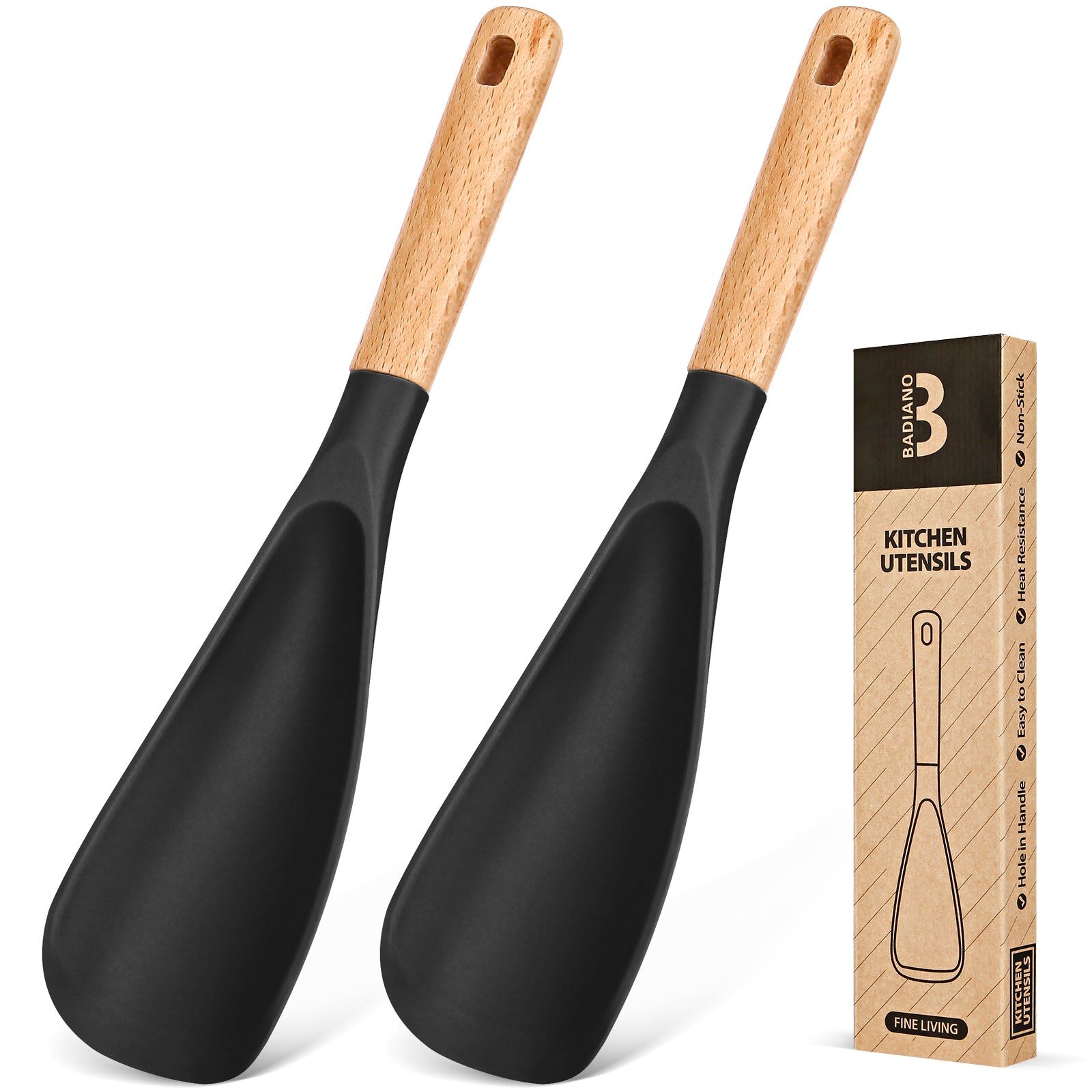 Cooking Spoon for Nonstick Cookwares, Great for Cooking and Serving Sturdy BPA-Free Matte Silicone, Wood Handle Spoon for Mixing, Scoop, and Scrape