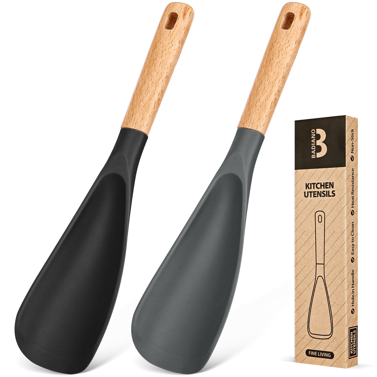 Cooking Spoon for Nonstick Cookwares, Great for Cooking and Serving Sturdy BPA-Free Matte Silicone, Wood Handle Spoon for Mixing, Scoop, and Scrape