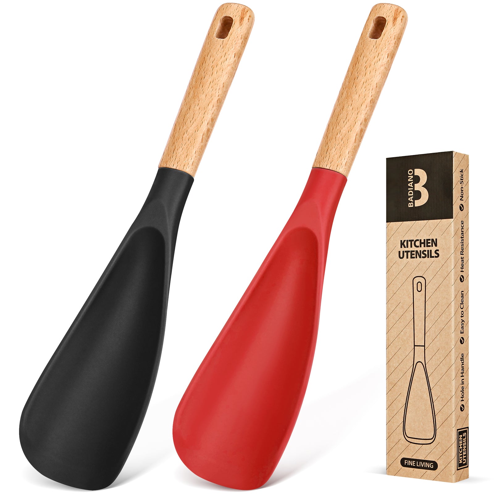 Cooking Spoon for Nonstick Cookwares, Great for Cooking and Serving Sturdy BPA-Free Matte Silicone, Wood Handle Spoon for Mixing, Scoop, and Scrape