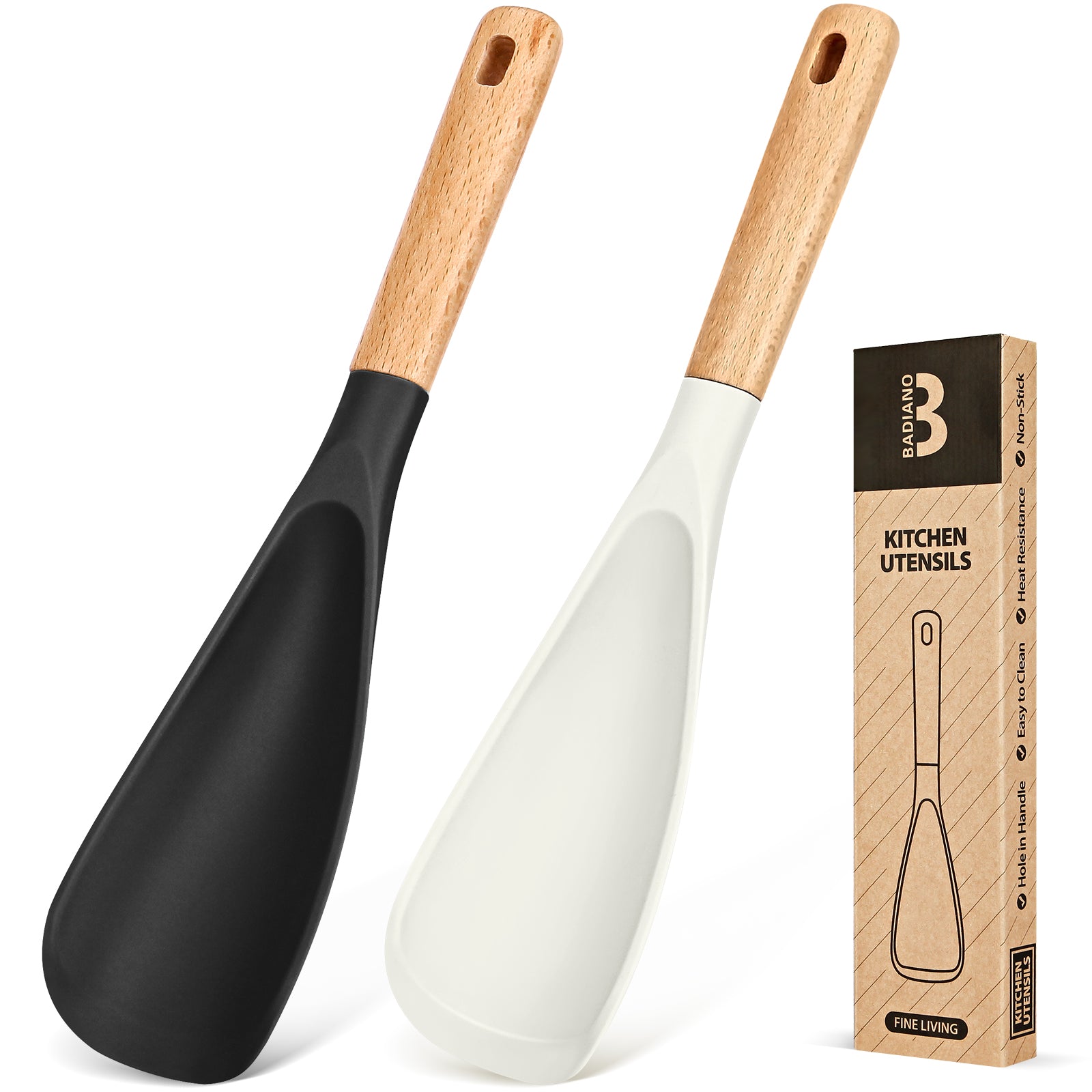 Cooking Spoon for Nonstick Cookwares, Great for Cooking and Serving Sturdy BPA-Free Matte Silicone, Wood Handle Spoon for Mixing, Scoop, and Scrape