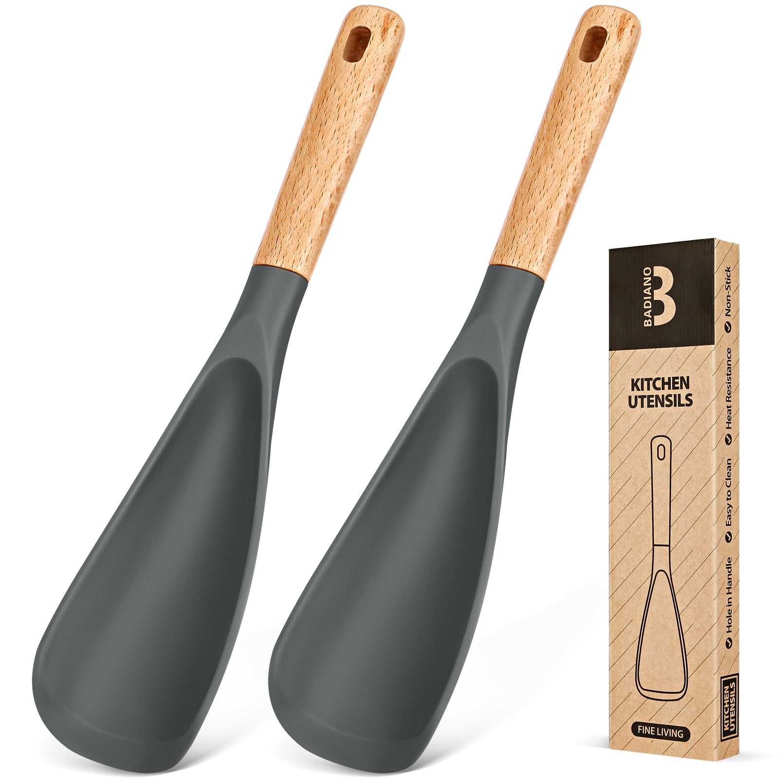 Cooking Spoon for Nonstick Cookwares, Great for Cooking and Serving Sturdy BPA-Free Matte Silicone, Wood Handle Spoon for Mixing, Scoop, and Scrape