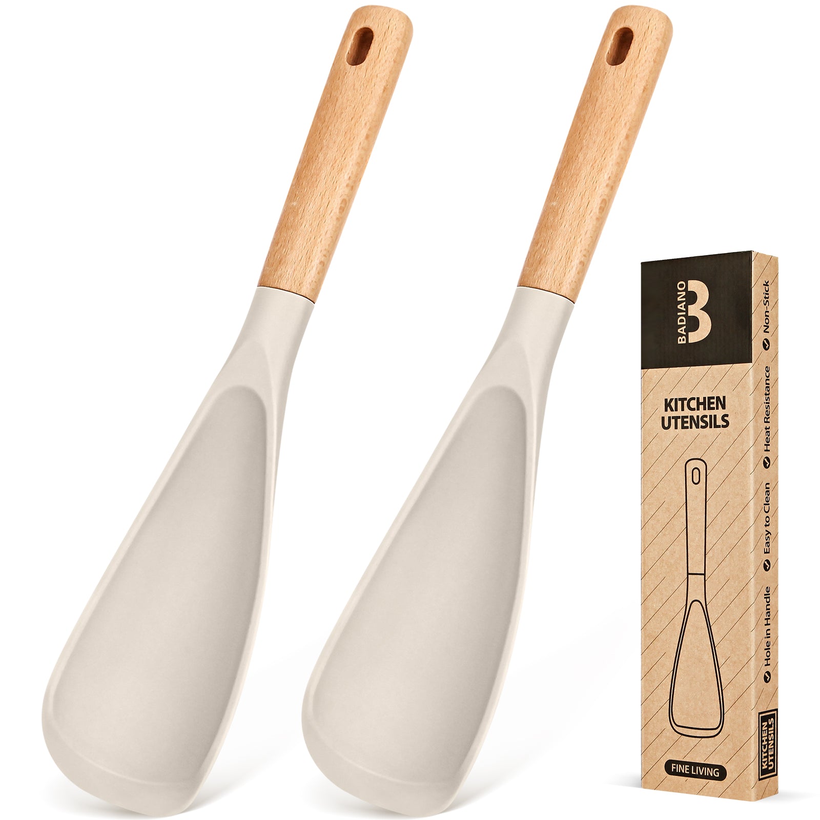 Cooking Spoon for Nonstick Cookwares, Great for Cooking and Serving Sturdy BPA-Free Matte Silicone, Wood Handle Spoon for Mixing, Scoop, and Scrape
