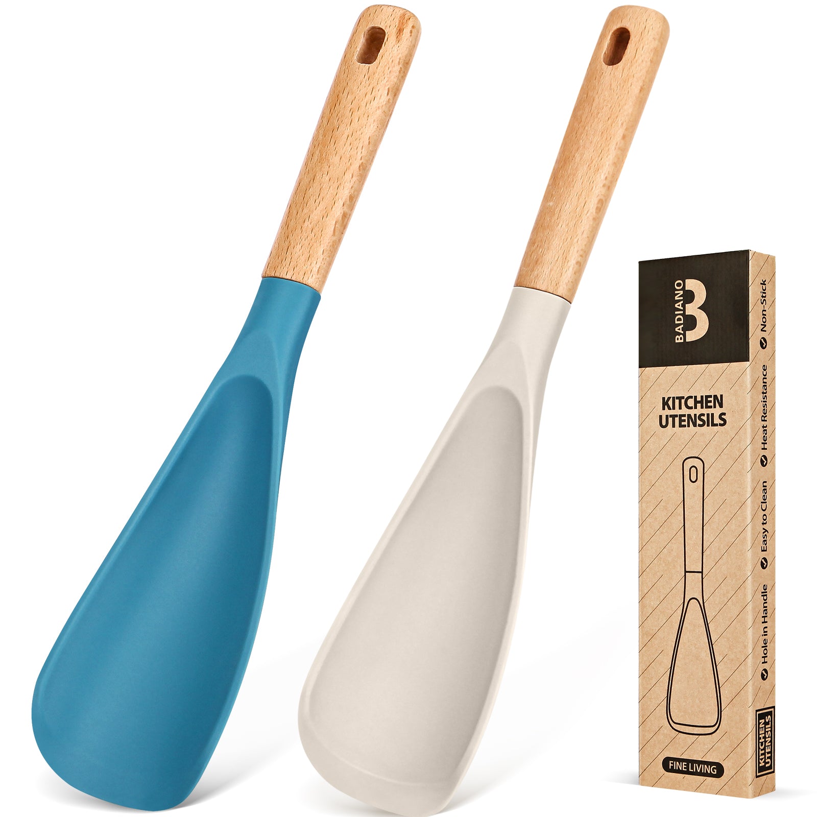 Cooking Spoon for Nonstick Cookwares, Great for Cooking and Serving Sturdy BPA-Free Matte Silicone, Wood Handle Spoon for Mixing, Scoop, and Scrape