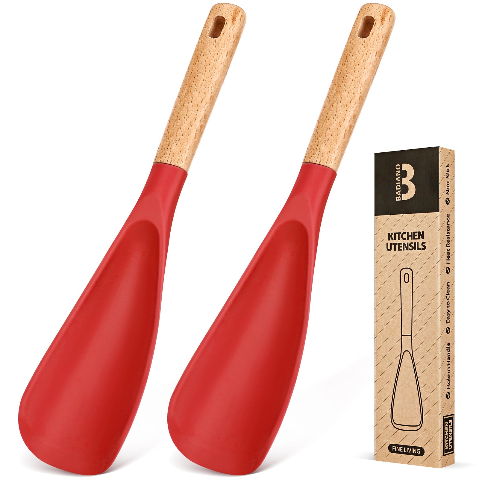 Cooking Spoon for Nonstick Cookwares, Great for Cooking and Serving Sturdy BPA-Free Matte Silicone, Wood Handle Spoon for Mixing, Scoop, and Scrape