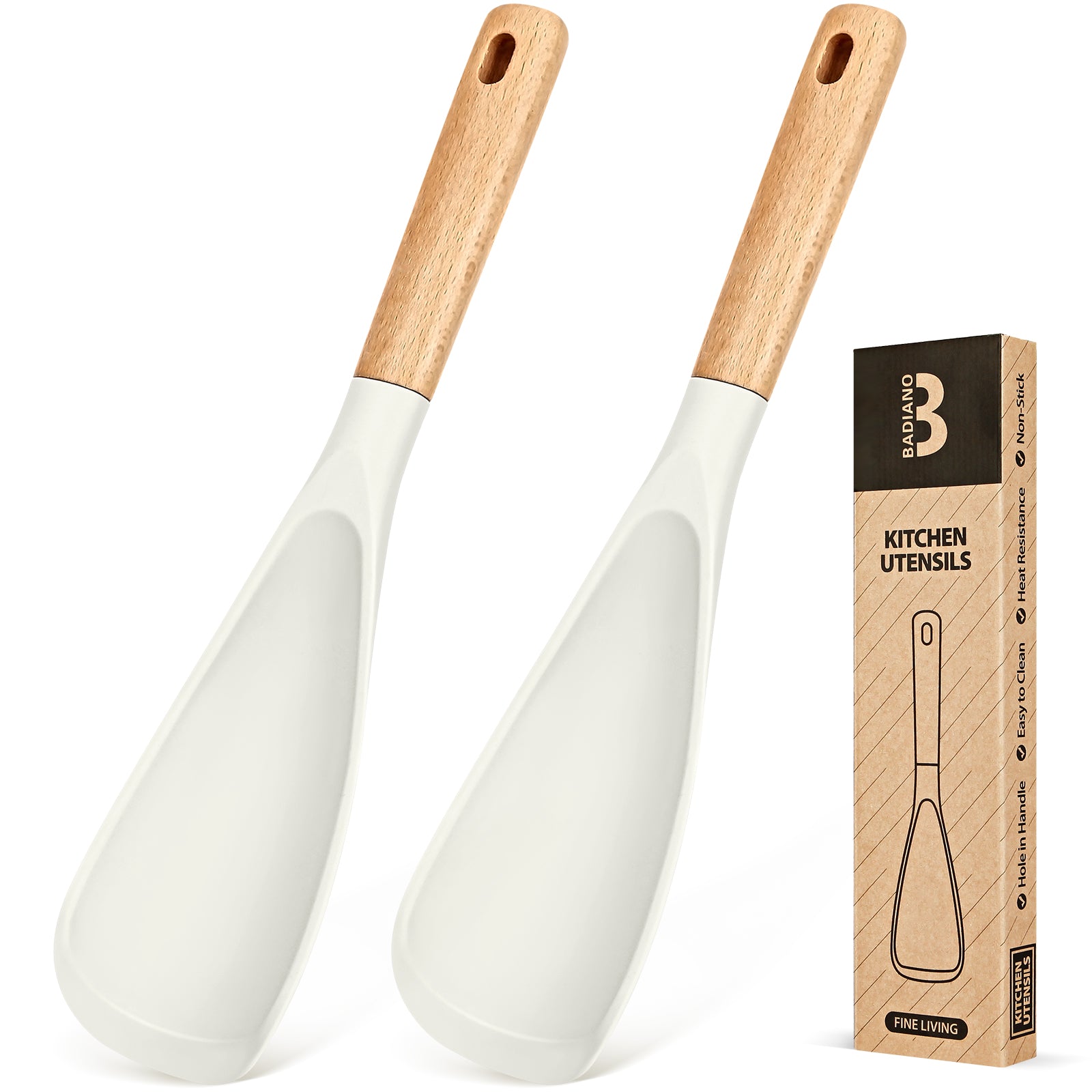 Cooking Spoon for Nonstick Cookwares, Great for Cooking and Serving Sturdy BPA-Free Matte Silicone, Wood Handle Spoon for Mixing, Scoop, and Scrape