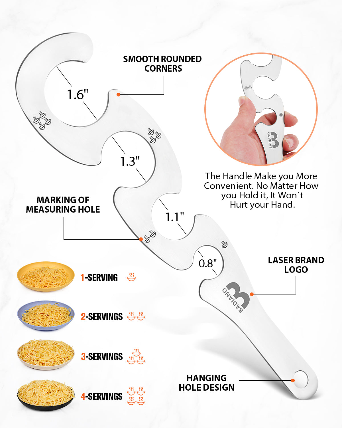Silicone Spaghetti Spoon & Pasta Tong With Pasta Measurer, 3 Pack of Non-Stick Stainless Steel Handle Pasta Fork Set with Teeth, Food Clip for Easy Serving of Noodles