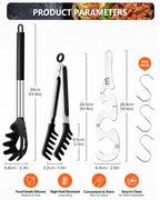 Silicone Spaghetti Spoon & Pasta Tong With Pasta Measurer, 3 Pack of Non-Stick Stainless Steel Handle Pasta Fork Set with Teeth, Food Clip for Easy Serving of Noodles
