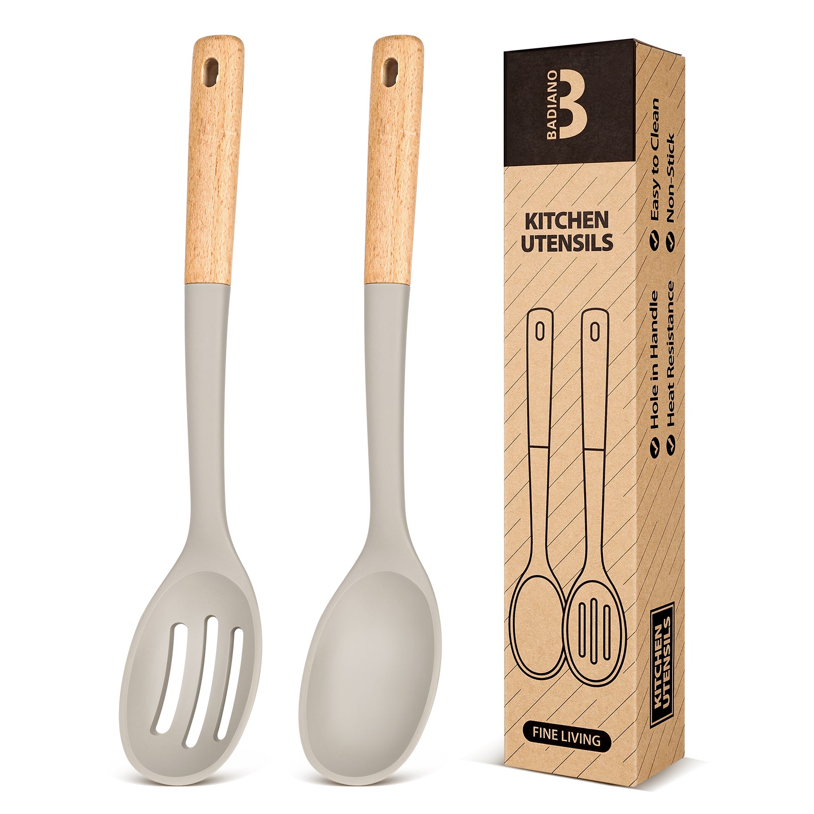Silicone Cooking Spoons, Great for Scooping Sides and Serving Hearty Stews, BPA-Free Matte Silicone, Wooden Handle Serving Spoon for Nonstick Cooking Surfaces