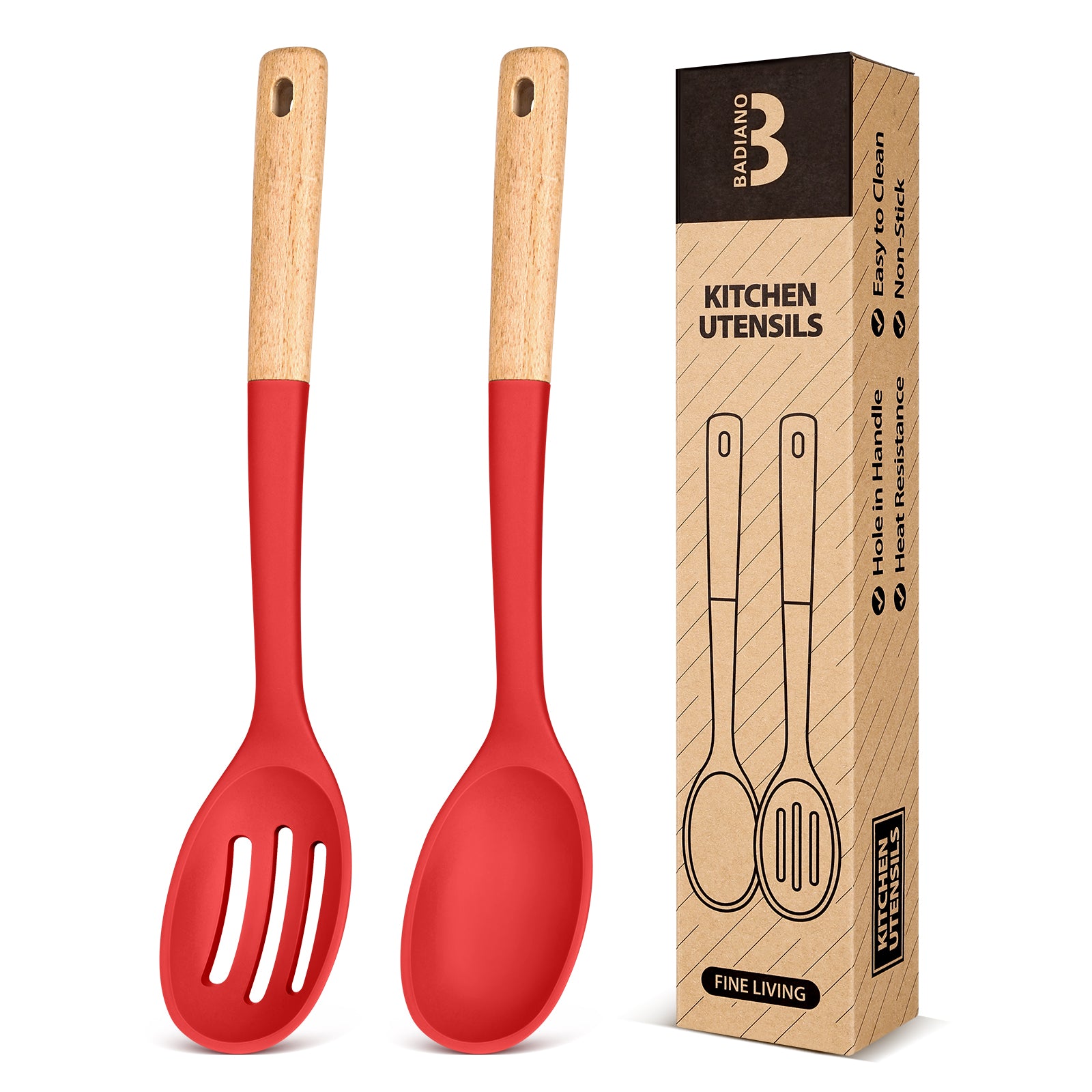 Silicone Cooking Spoons, Great for Scooping Sides and Serving Hearty Stews, BPA-Free Matte Silicone, Wooden Handle Serving Spoon for Nonstick Cooking Surfaces